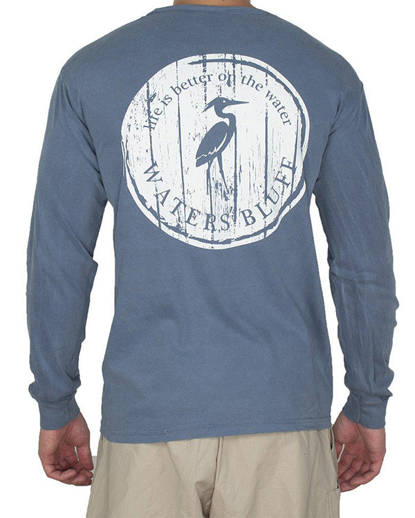 Wood Grain Long Sleeve Tee Shirt in Blue Jean by Waters Bluff