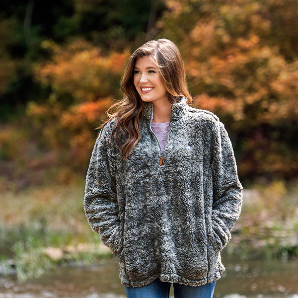 southern shirt co heather sherpa pullover with pockets