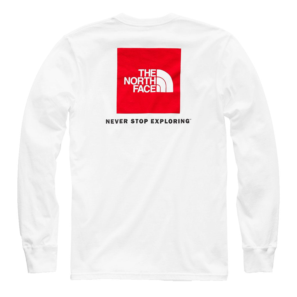 the north face men's long sleeve red box tee