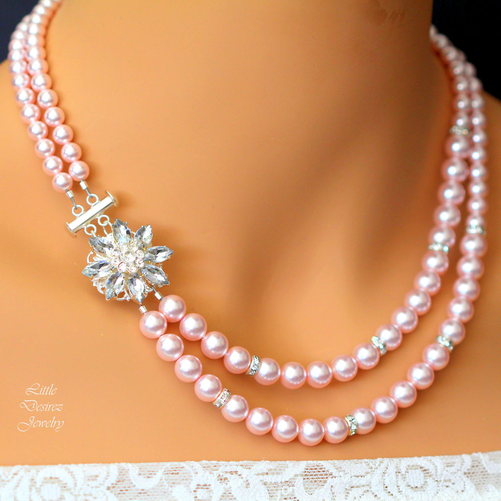 Pink Pearl Necklace Swarovski Pearl Jewelry ANASTASIA  Little Desirez  Jewelry