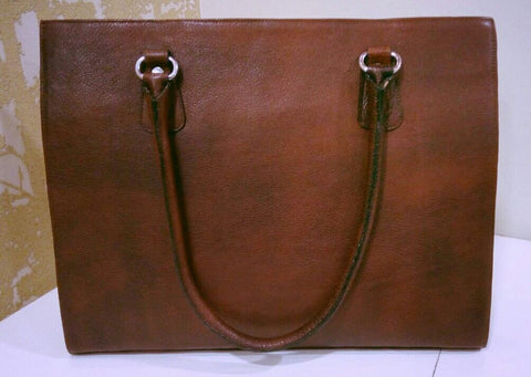100% Genuine Buffalo Leather Elegant Formal Everyday Handbag - Tan Brown