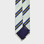 Neat Stripes Bottle Neck Silk Tie in White, Blue & Gold