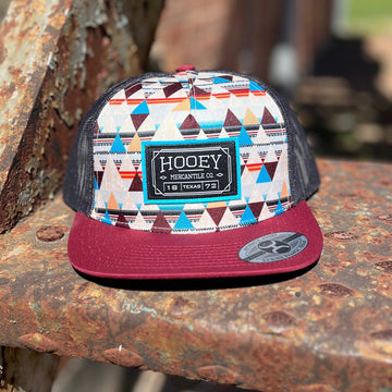 HOOEY  "HORIZON" HAT CREAM PATTERN /CHARCOAL W/BLACK & TURQUOISE PATCH