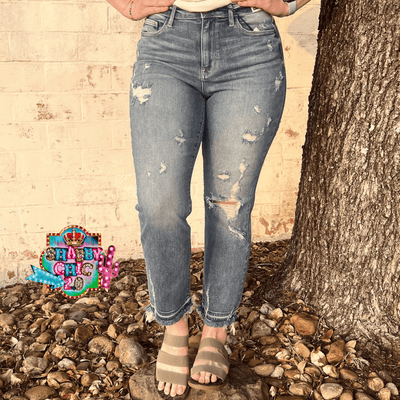 High Waist Light Bleach Wash Relaxed Fit Judy Blue Jeans - Rustic