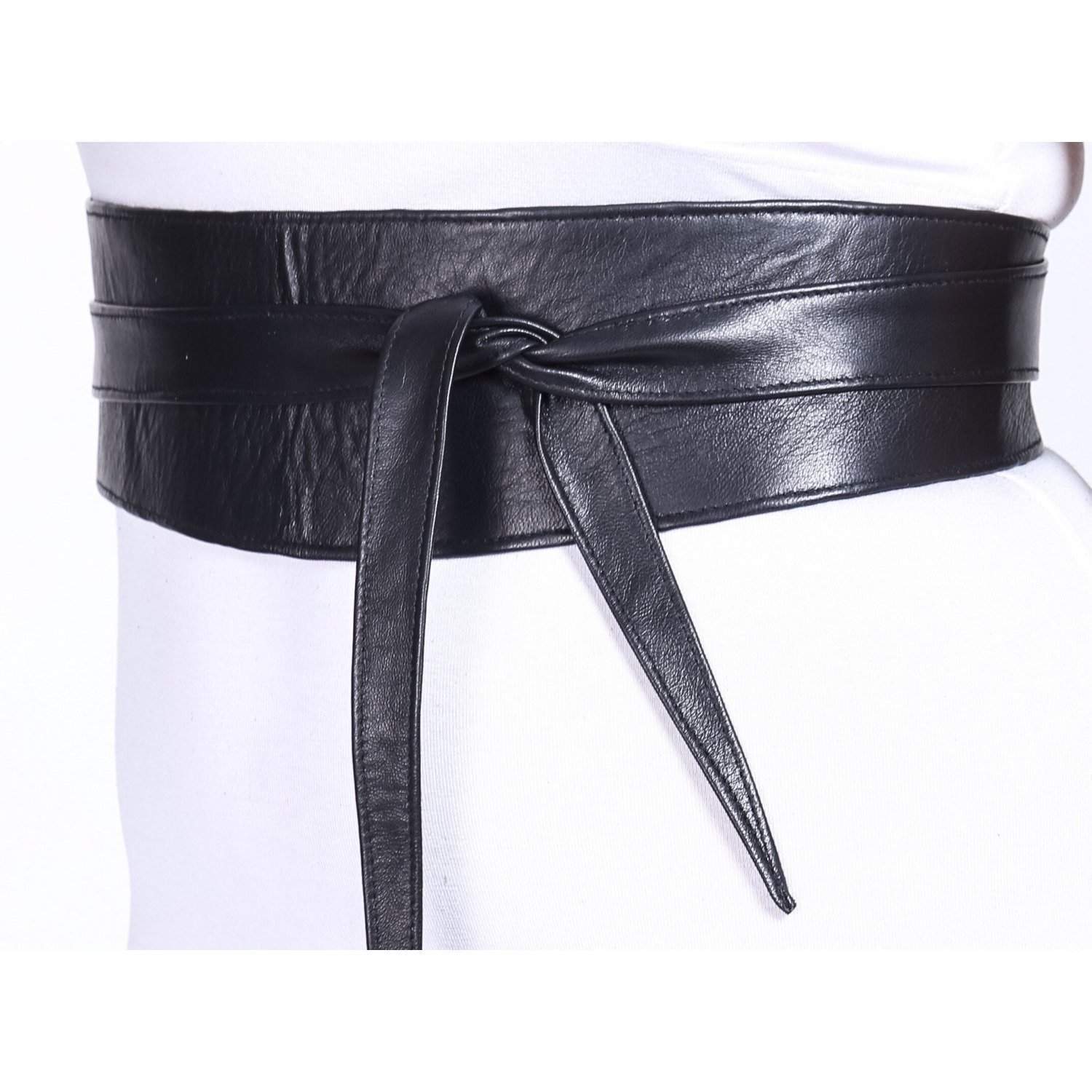 black leather obi belt