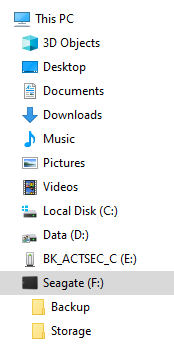 Windows File Explorer view of backup USB drive