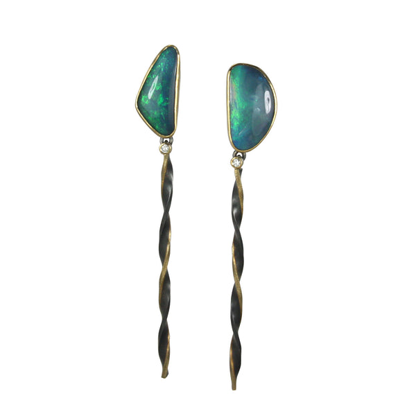 Black Opal Long Twist Earrings