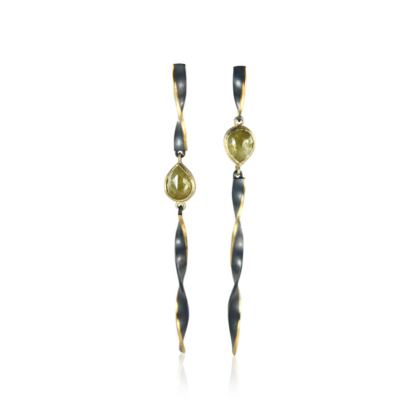 Custom Twist Earrings with yellow pear shaped rose cut diamonds