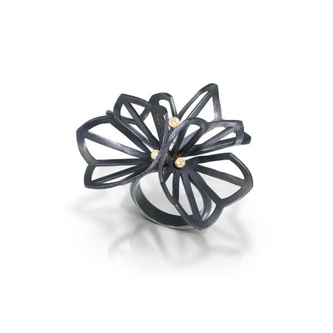 Double Hyacinth ring in sterling and 18ky gold with diamonds