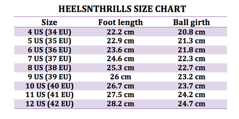 heels size chart