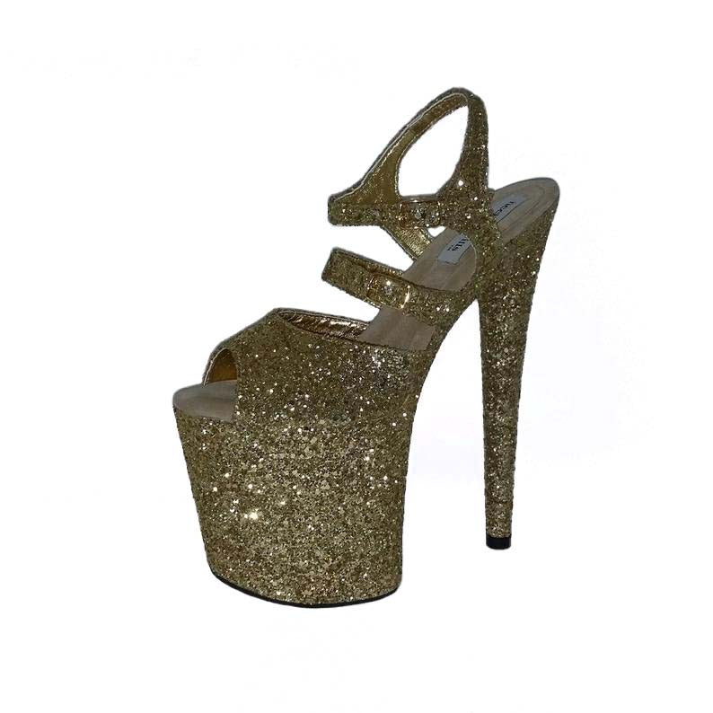 Giselle Gold Glitter Platform Heeled Sandal With Cross Front Straps by  Linzi | Look Again