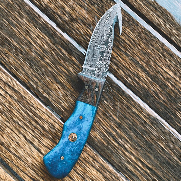 Blue Dyed Bone Gut-hook Knife