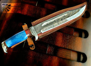 Ginza Steel - Hatif Damascus Steel Bowie Knife 8.5 inch blade