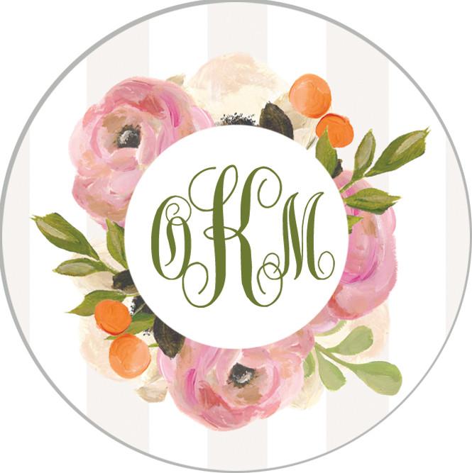 2 Round Watercolor Floral Monogram Stickers
