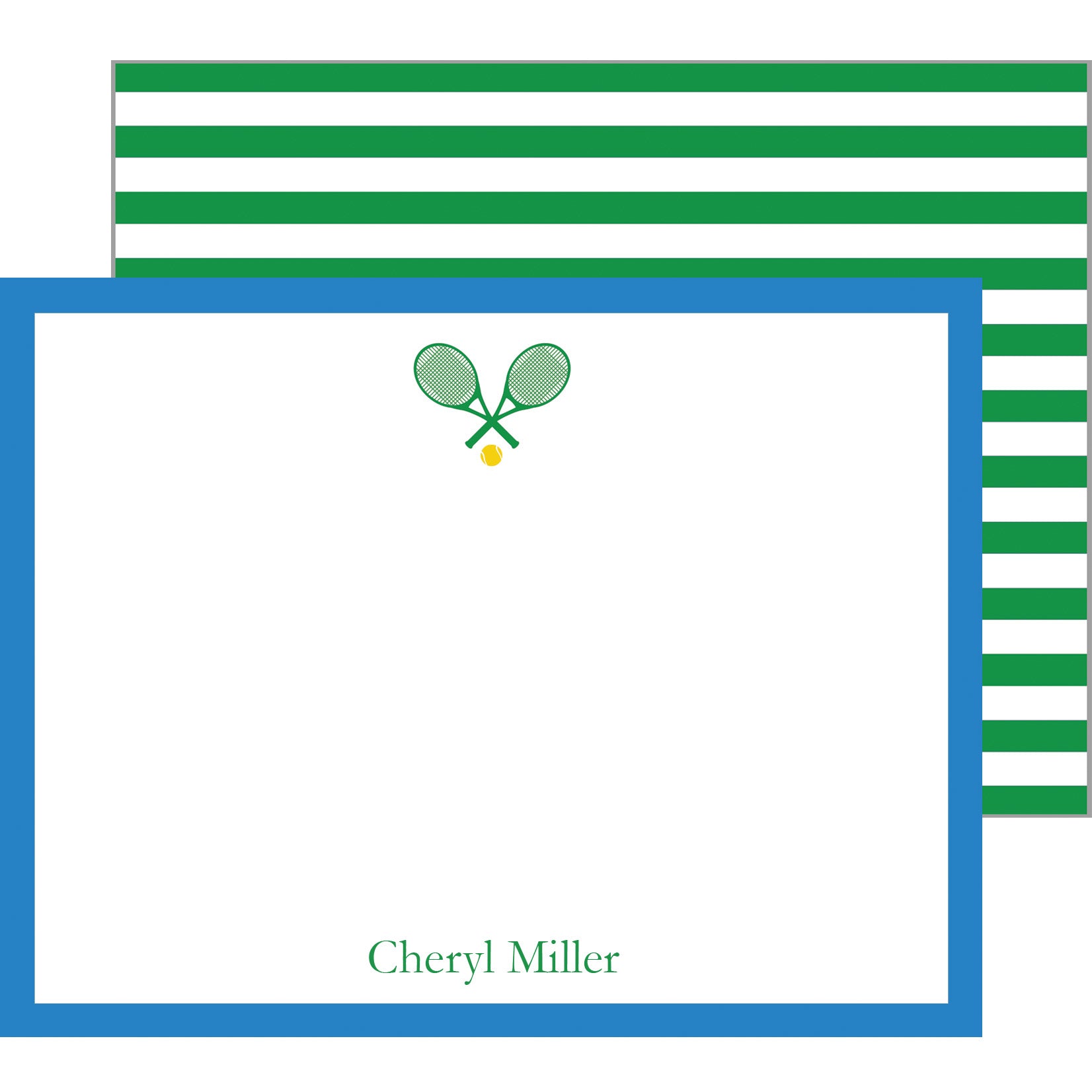 Pickleball Theme - Flat 'Blank' Note Cards w/ Envelopes - Pickleball Icon  On The Front w/ Multi-Color