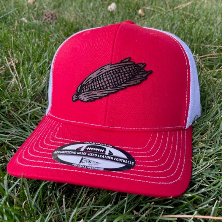 Nebraska Leather Corn Hat Red / White - Hide Park Apparel of North Platte, NE