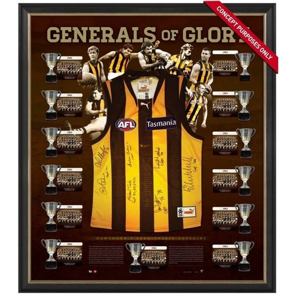 Hawthorn Generals Of Glory Premiership Captains Signed Jumper Framed Ht Framing Memorabilia