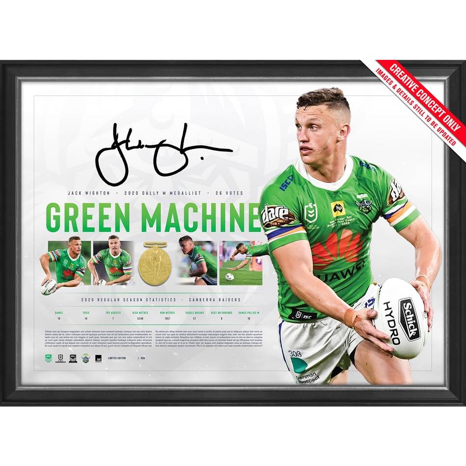 Jack Wighton Signed Canberra Raiders 2020 Dally M Official Nrl Print F Ht Framing Memorabilia