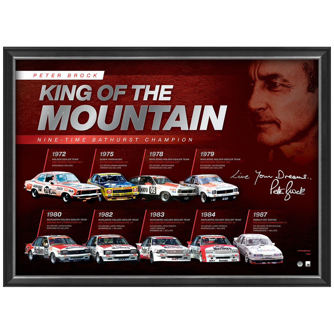 Peter Brock Signed Official Print Framed 9 X Bathurst Champion King of the Mountain - 4545