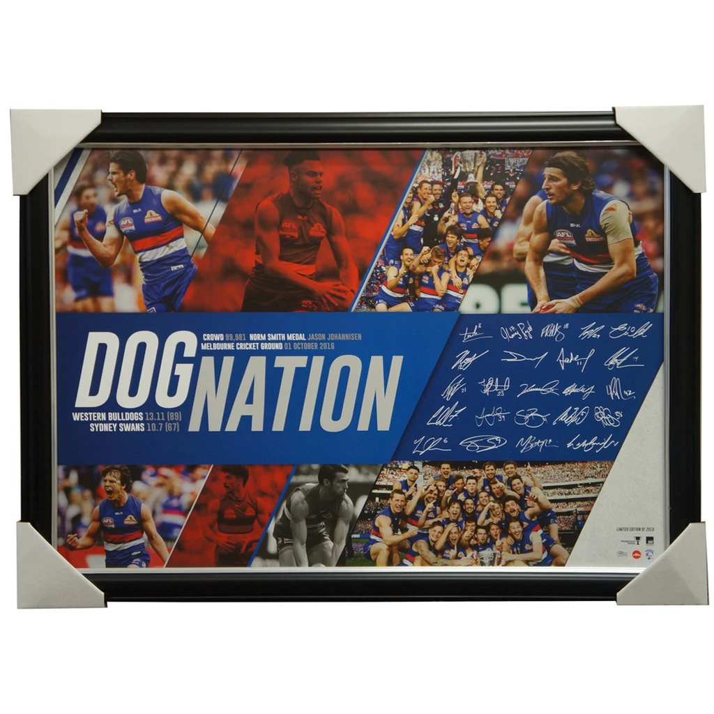 Western Bulldogs 2016 AFL Premiers Signed Facsimile Print Framed Strin - HT Framing & Memorabilia