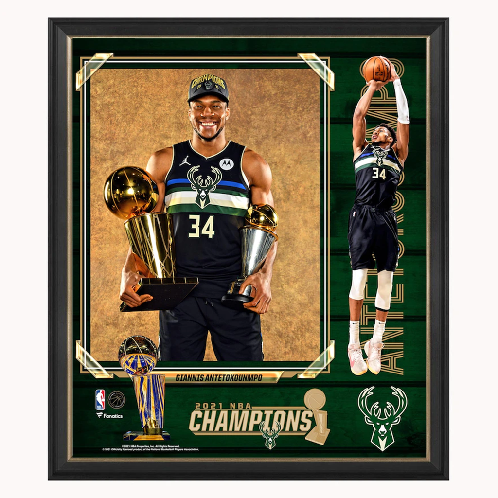 Khris Middleton Milwaukee Bucks Unsigned 2021 NBA Finals Larry O'Brien  Trophy Photograph 