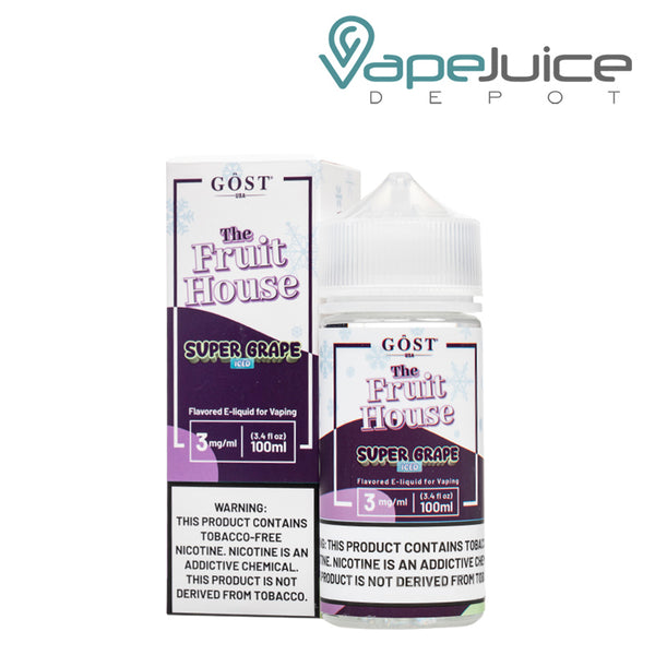 A 100ml bottle of Super Grape Ice The Fruit House TFN with a warning sign - Vape Juice Depot