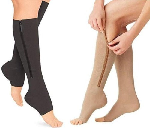 Cheap 1 Pair Open Toe Zipper Compression Socks, Unisex Knee High