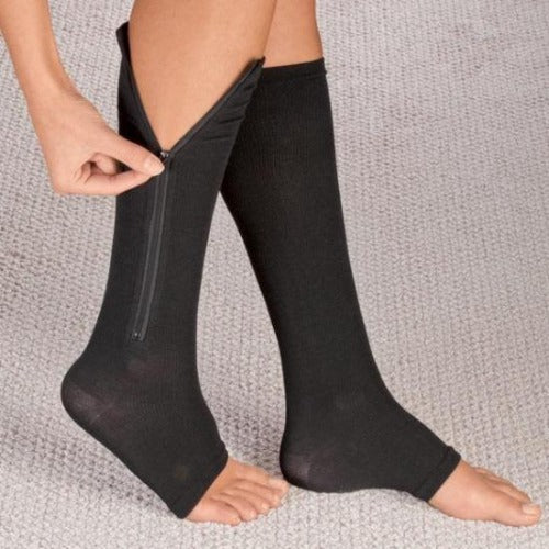 Copper Zipper Compression Socks w/ Closed Toe Knee High Support
