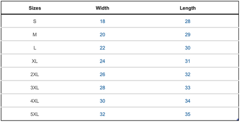 long sleeves size chart