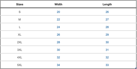 unisex sweatshirt size chart