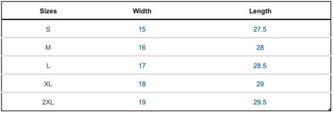 MotherProud.com Size Chart