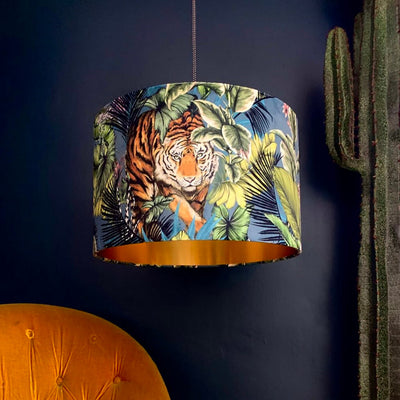 Blue Velvet Lampshade With Gold Lining