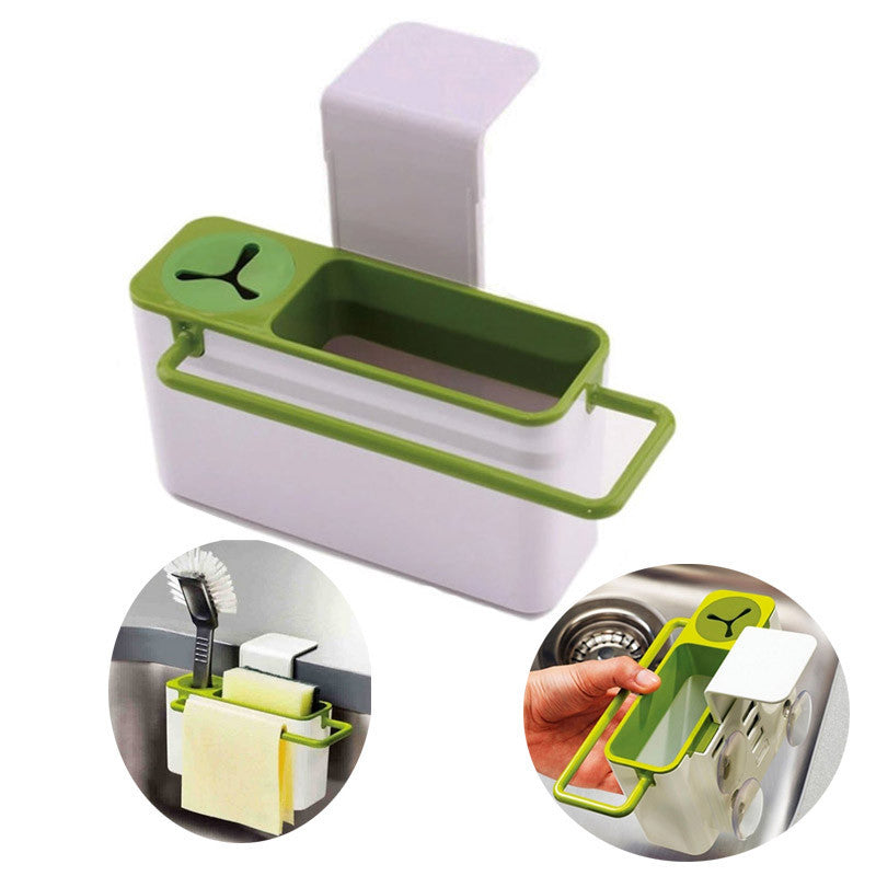 Anti Bacterial Plastic Kitchen Sink Caddy Organizer Sponge Holder Rack Green White