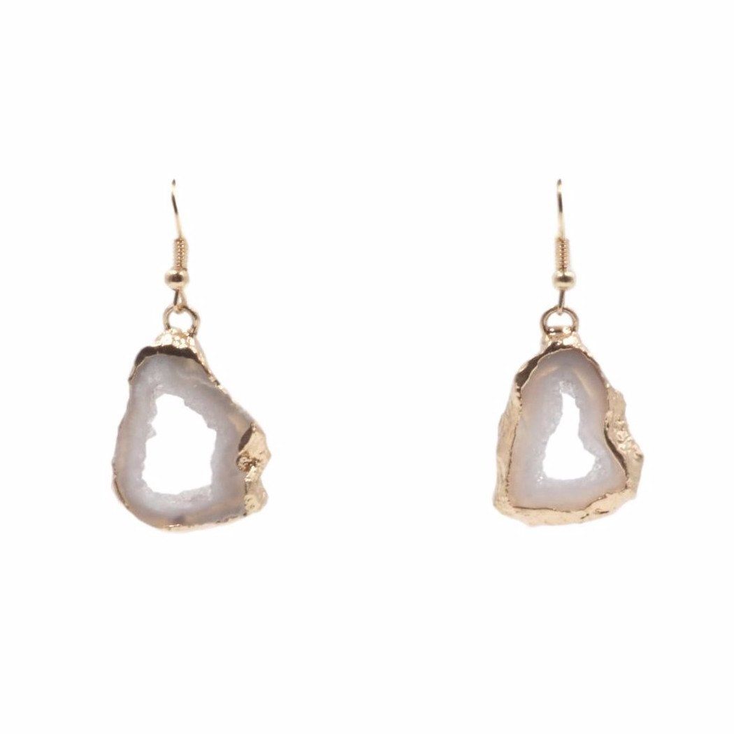 Color Block Drop Earrings in Mother of Pearl and Smoky Topaz