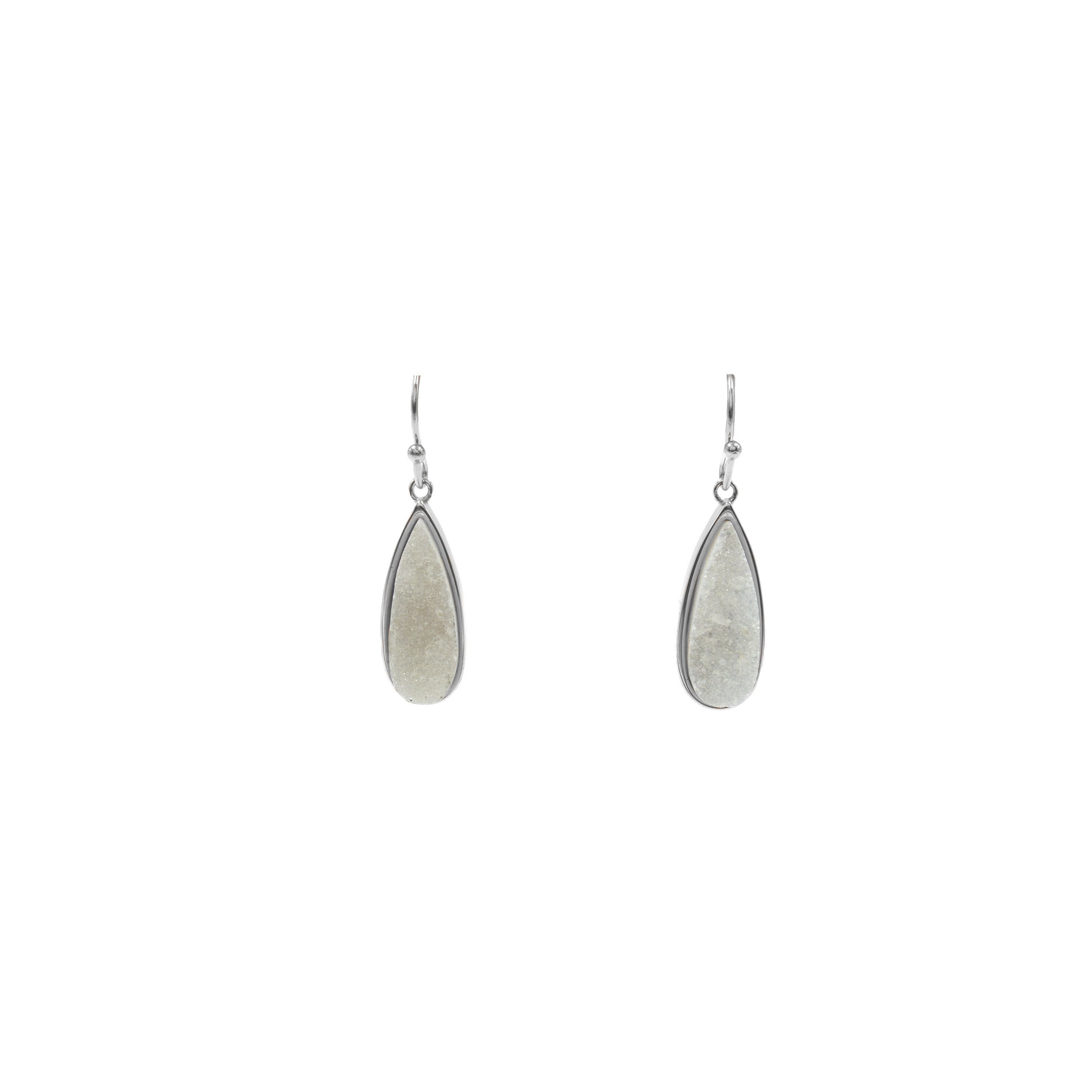Image of Druzy Collection - Silver Petite Quartz Drop Earrings (Unique)