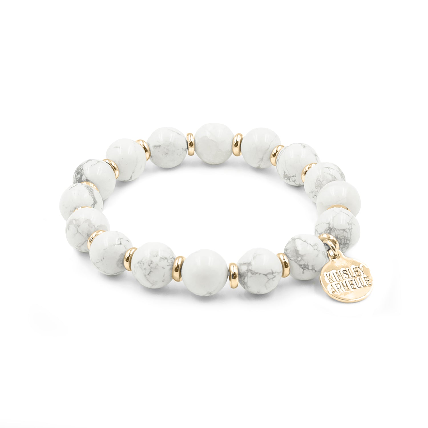White Marble Howlite Stone Bead Bracelet with Silver Bar and