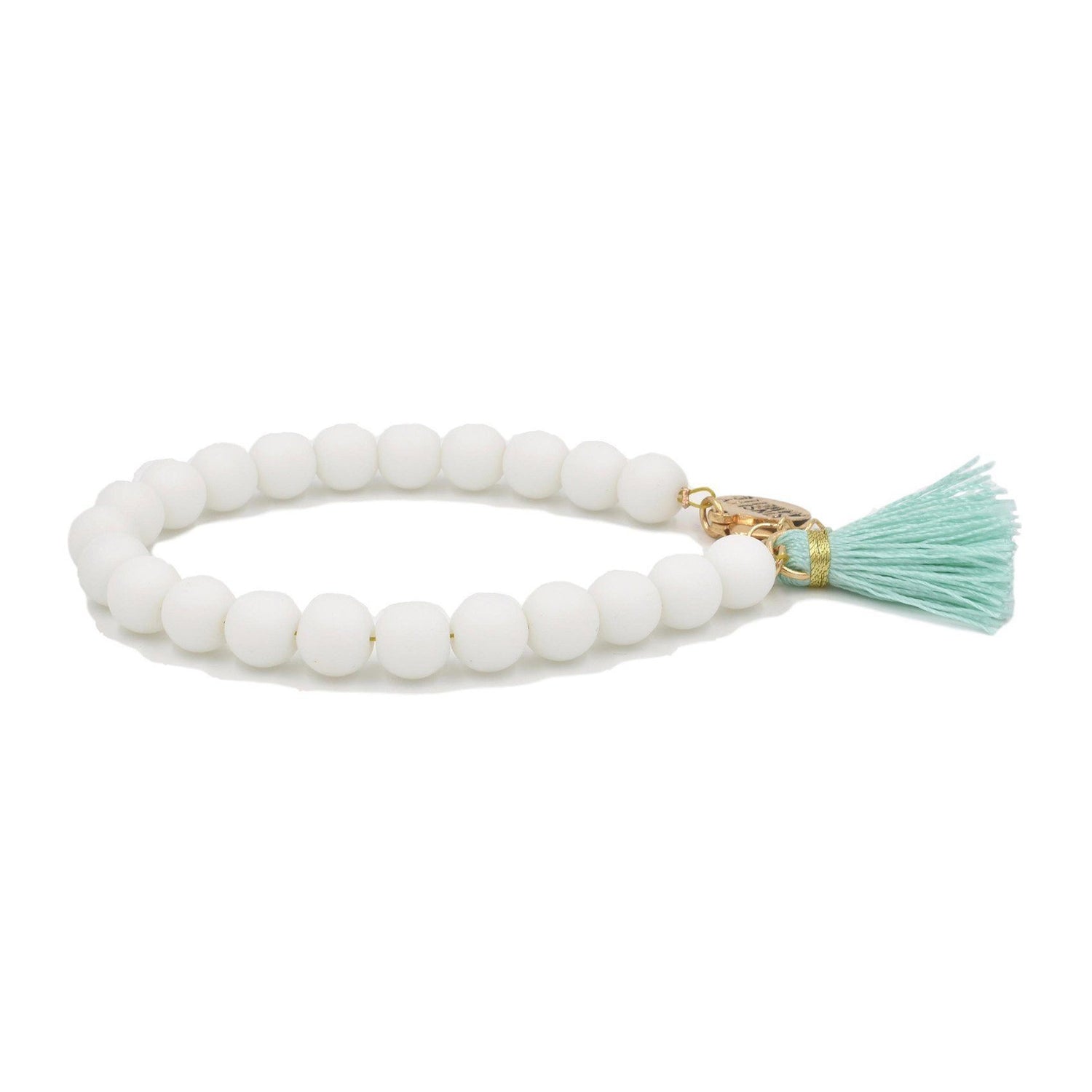 Mint Green With White Clay Beads/white Ware Beads With Tassel