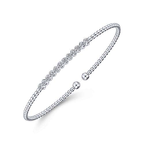 Beaded White Gold Bangle with Diamonds