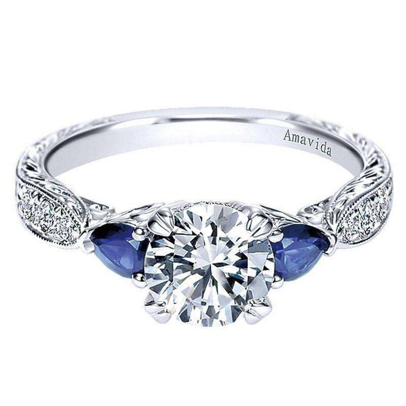 Mounting Only, Platinum Victorian Engagement Ring with Sapphire Accent