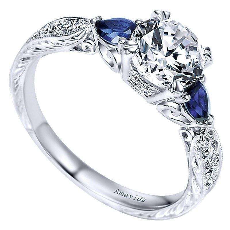 Mounting Only, Platinum Victorian Engagement Ring with Sapphire Accent ...