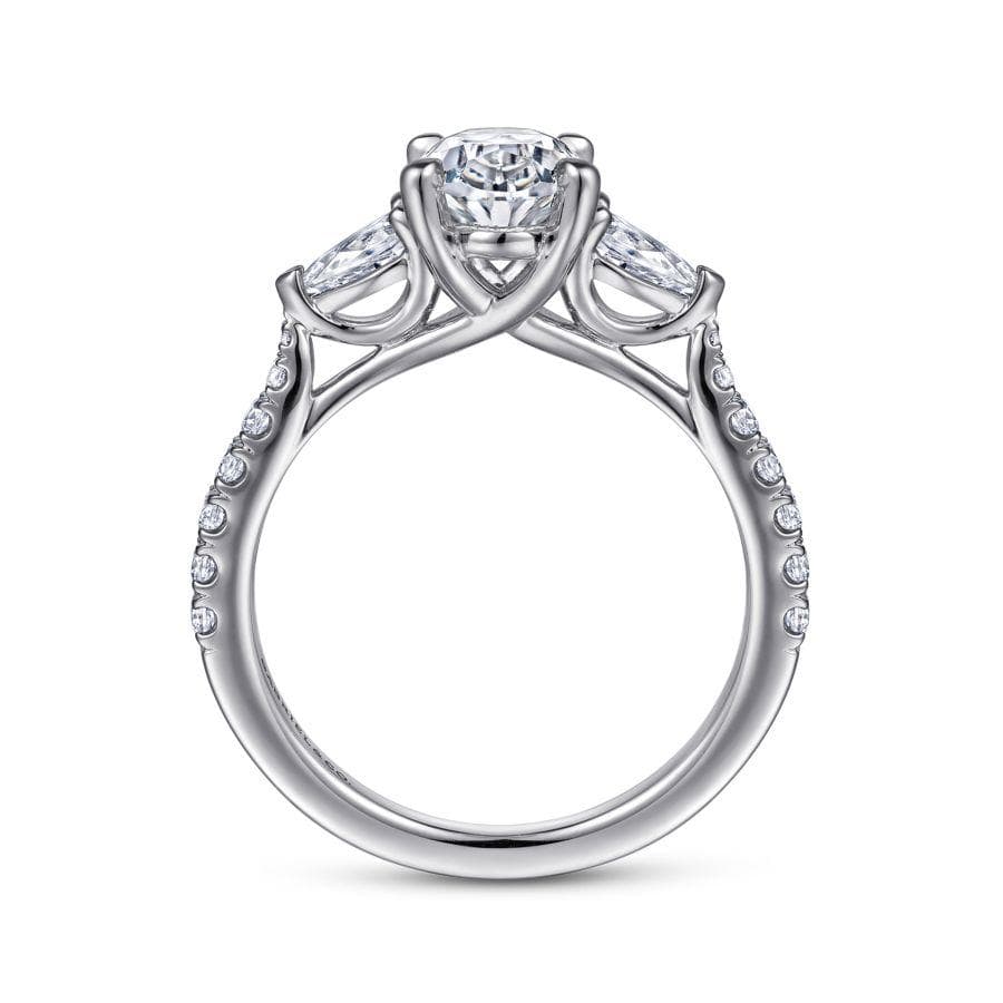 Mounting Only, White Gold Oval Three Stone Diamond Engagement Ring