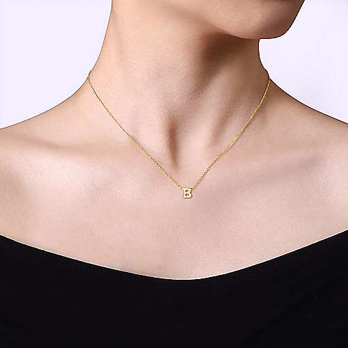 14K Yellow Gold "B" Initial Necklace