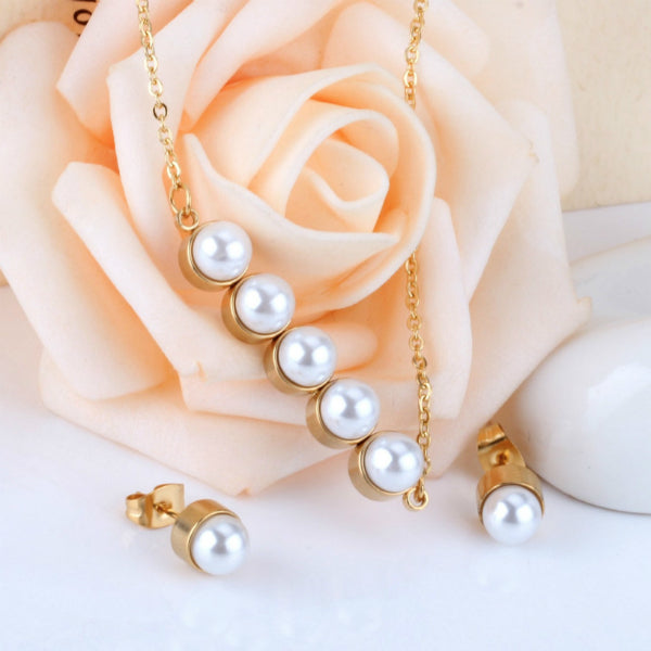 Grand Pearl Necklace + Earrings Set - Stainless Steel – Pearls And Rocks