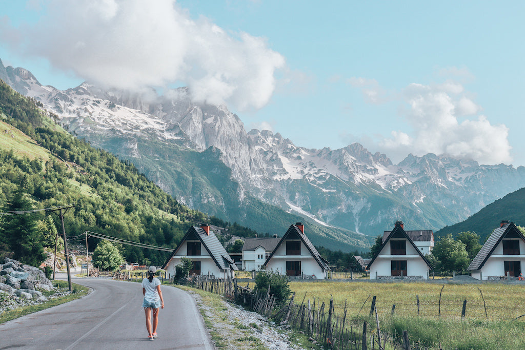 Vanessa exploring the Albanian Alps during her year of travel