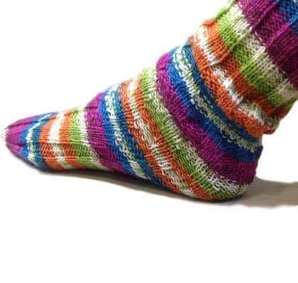 Spiral socks made with sock knitting yarn from I Wool Knit