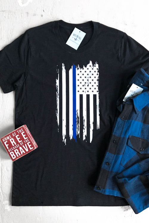 Thin Blue Line Distressed Flag Black Graphic T-Shirt ...