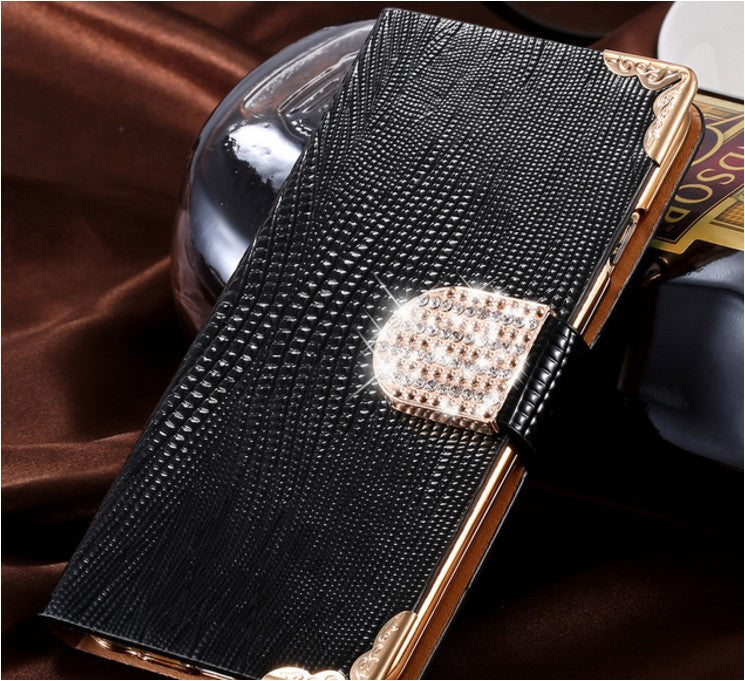 Rhinestone Leather Flip Case Bling Crystal Diamond Stand - ap-cellphone4