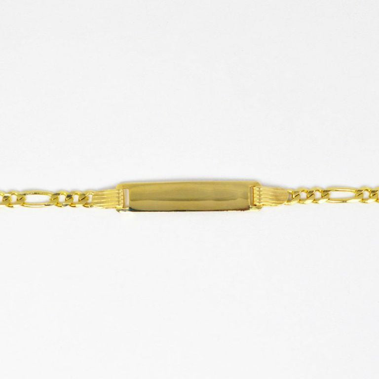 14 Kt Yellow Gold ID Flat Figaro Baby Bracelet