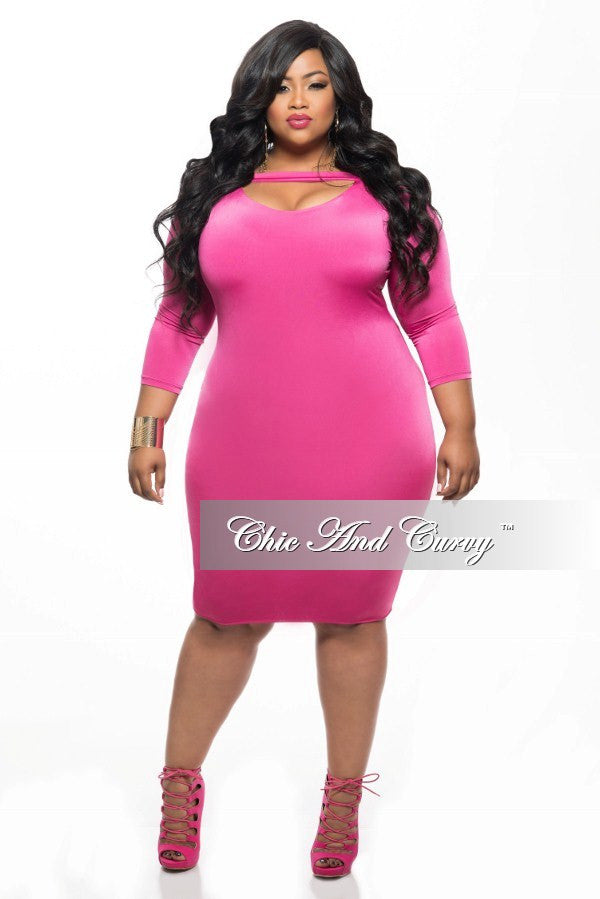 New Plus Size BodyCon Dress with Top Cutout in Pink – Chic And Curvy