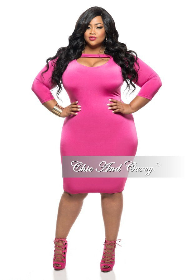 New Plus Size BodyCon Dress with Top Cutout in Pink – Chic And Curvy